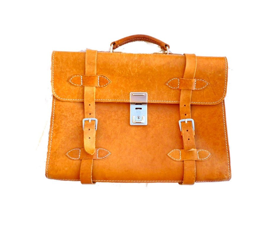 Unique Vintage Briefcase Attache Laptop Brown Leather Bag