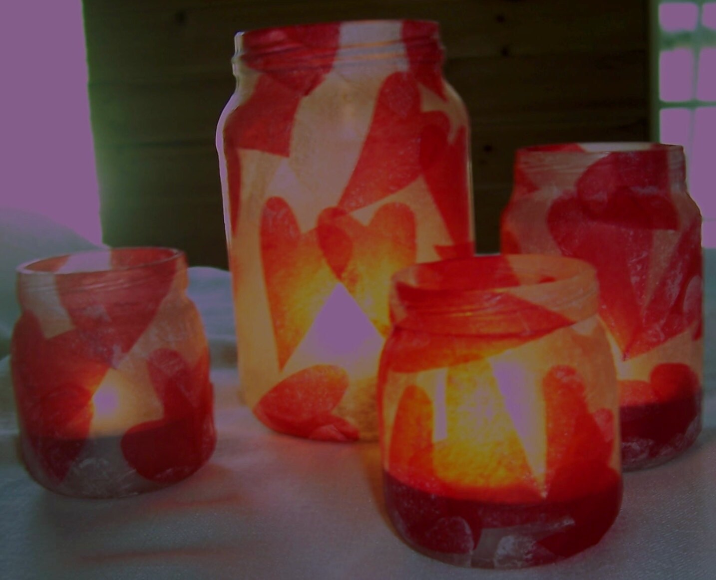 Upcycled Jar Red Heart Candle Holders