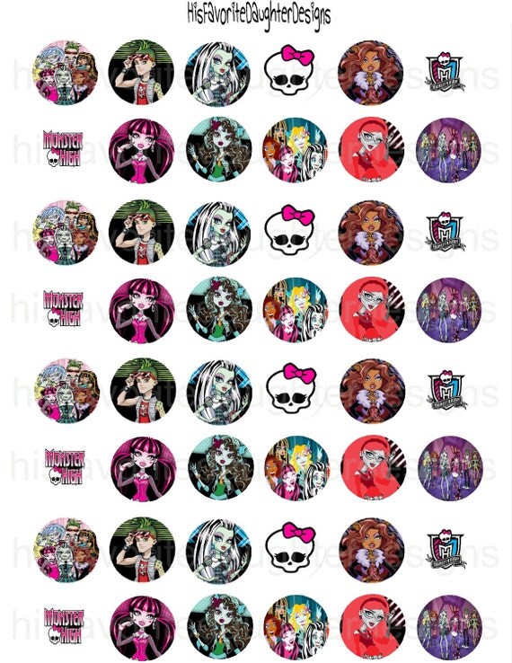 Monster High 48 Digital You Print 1 Inch Circle Bottle Cap