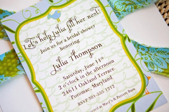 BIRD THEMED Bridal Shower Invitation, Feather her nest, Bridal Shower, PRINTABLE by Libby Lane Press Il_570xn