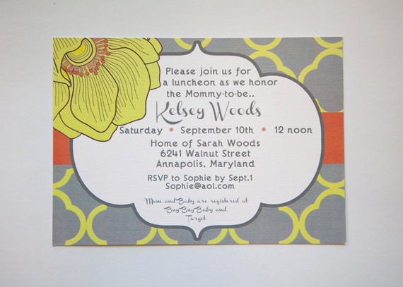 Modern Yellow & Gray Blossom Bridal or Baby Shower invite-Custom printable Il_570xn