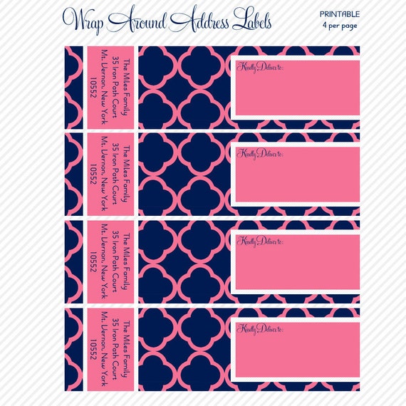 WRAP AROUND Address Labels- Navy and Pink: Printable Custom Il_570xn