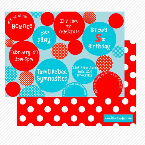 BOUNCE HOUSE Birthday, Red and Aqua, Boys Invitation, PRINTABLE by Libby Lane Press Il_570xn