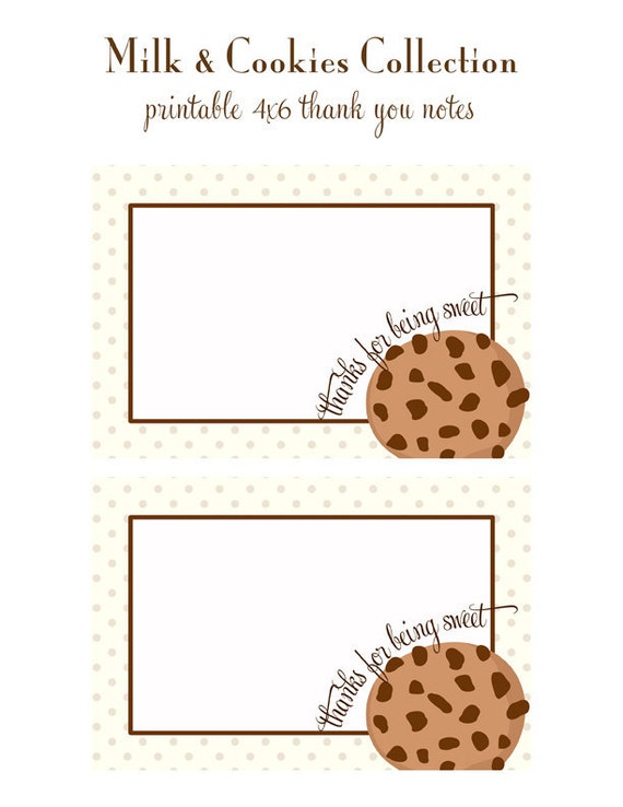INSTANT DOWNLOAD, MILK & Cookies Party, Flat 4x6 Thank You Notes (Baby Shower Thank You) by