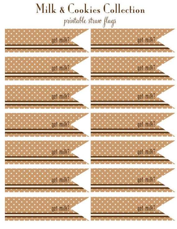 MILK & COOKIES Straw Flags, Printable, Instant Download Il_570xn