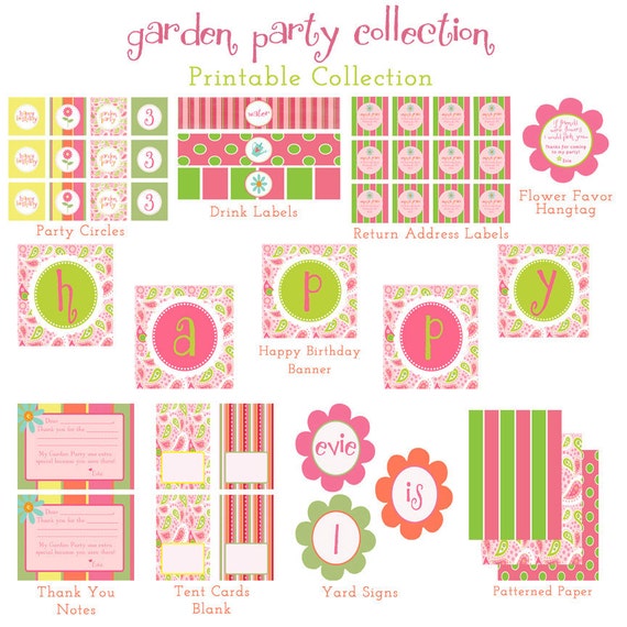 GARDEN PARTY BIRTHDAY Full Collection - Custom Printable Il_570xn