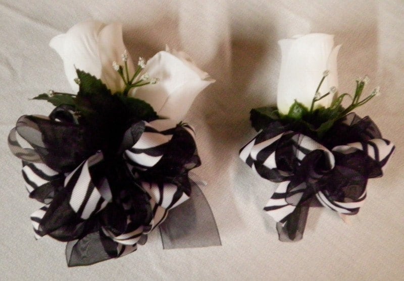 Black & White Zebra PrintWrist Corsage Boutonniere Set