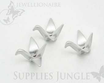 MB003-MR// Matt Original Rhodium Plated Crane Metal Bead, 4Pc