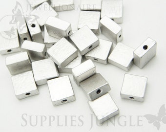 MB002-MR// Matt Original Rhodium Plated Square Metal Beads, 4Pc