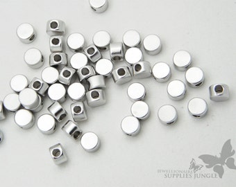 MB008-01-MR// Matt Original Rhodium Plated Round Metal Beads, 6Pcs