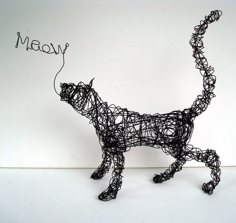 Unique Wire Cat Sculpture MEOW KITTEN Wire Art
