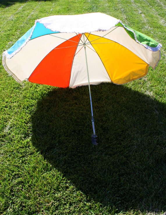 Vintage Beach Umbrella Clamp On Beach Chair Colorful Rainbow