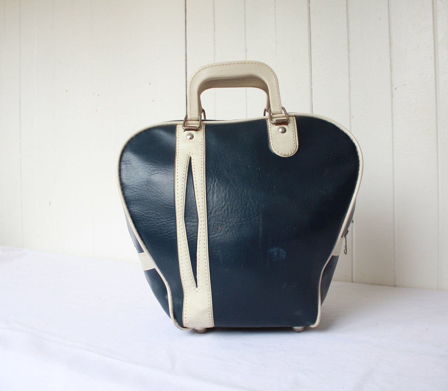 Vintage Bowling Bag Purse Retro Rockabilly 1950s Navy Blue and