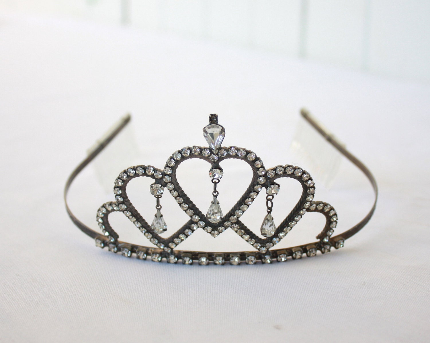 Vintage Tiara Crown Prom Wedding Queen Of Hearts Rhinestones