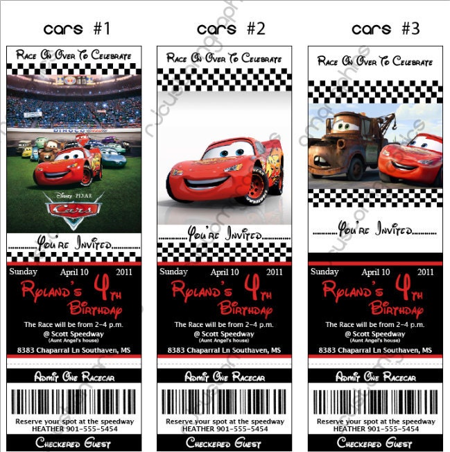 Disney Cars Birthday Invitations Tickets 3