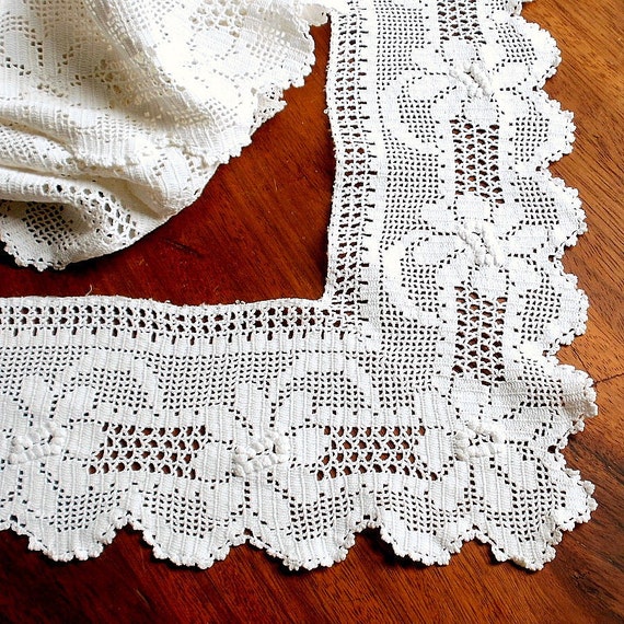 Items similar to White Filet Crochet Tablecloth Edging 4 1/4 inches wide on Etsy