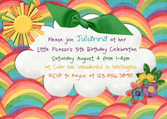 Rainbow Birthday Party Invitation - Colorful Rainbow - Personalized Custom - You Print or Email Il_570xn