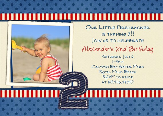 Red White and Blue July 4th Birthday Invitation Printable and Custom Il_570xn