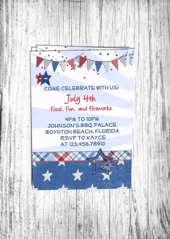 Red White and Blue July 4th Invitation Printable and Custom Il_570xn