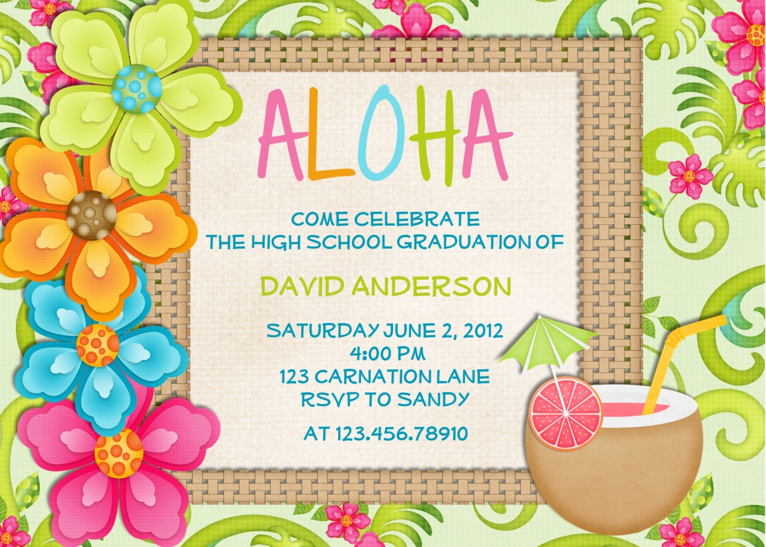 Hawaiian Themed Birthday Invitations