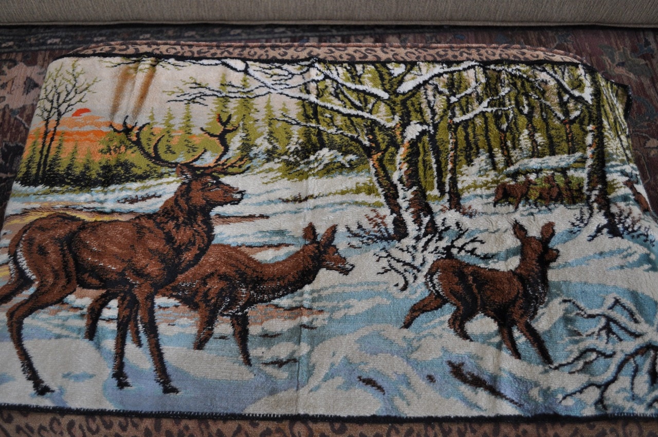 Vintage Italian Velvet Deer Tapestry