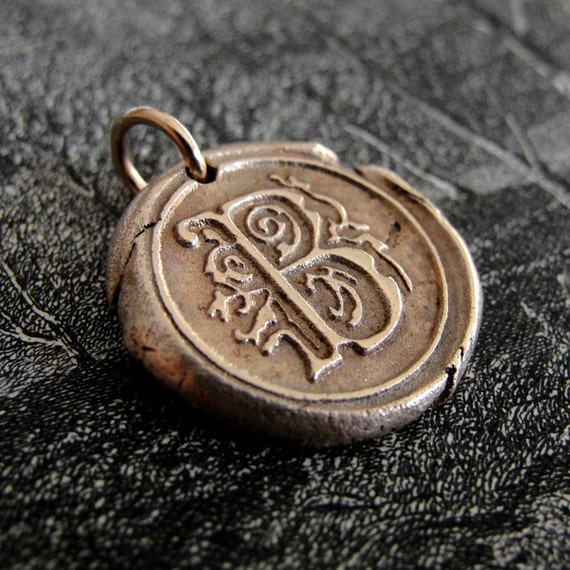 wax seal charm initial B bronze wax seal jewelry by RQPStudio