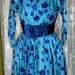 Blue Silk Party Dress with Dk Blue Rose Print Satin Bow