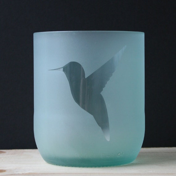 Recycled Drinking Glasses Hummingbird Lowballs