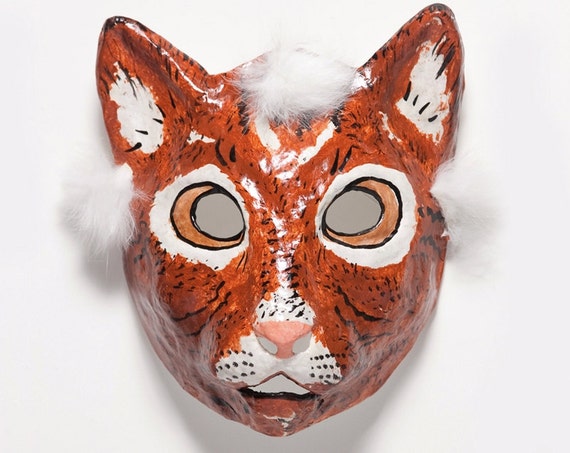 Paper mache cat mask by Jevgeniamasks on Etsy