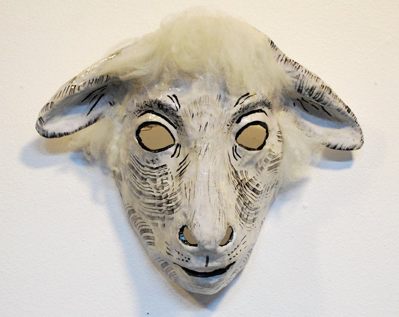Paper mache sheep mask