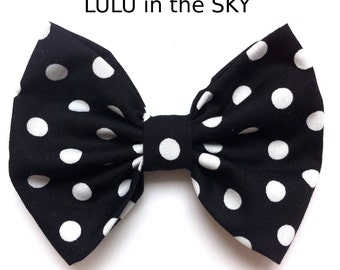 Items similar to Retro Pin Up Black Bow Polka Dot Hair Bow - White on Etsy