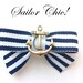 Navy Blue & White Striped nautical Sailor girl Hair Bow with Anchor ROCKABILLY Pin Up