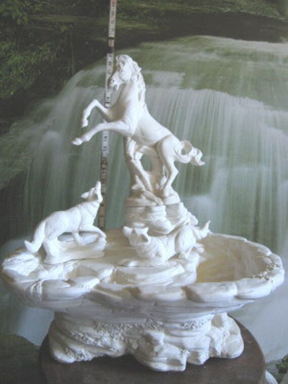 Horse Wolves Scene Table Top fountainFairy GardenRearing