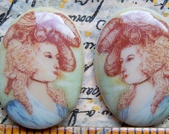 TWO hand painted glass cameos Marie Antoinette, 25 X18