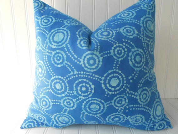 Blue Batik Pillow Cover 18 x 18 inch Throw Pillow
