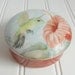 Vintage Trinket Box with Lid - Coral/Peach and Blue - Ceramic Trinket Box - Home Decor