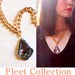 THE GATSBY - Large Smoke Grey Genuine Crystal Pendant Single Gold Chain Necklace with 14k Gold Plated Fleet Signature Charm