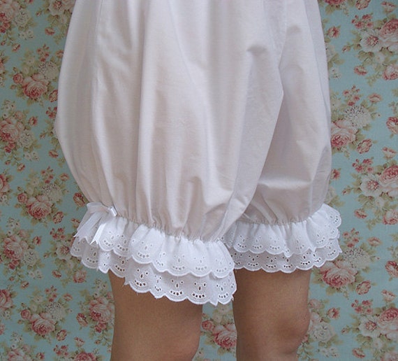 White cotton eyelet lace bloomers with satin bows custom