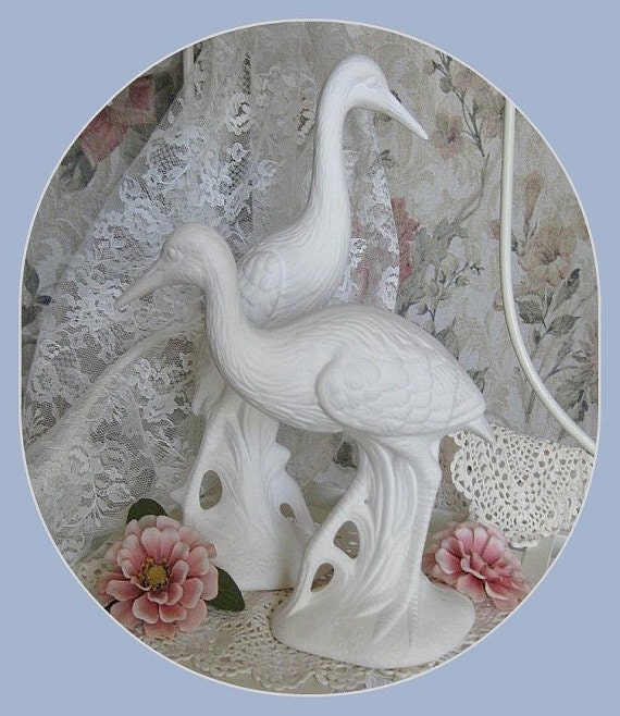 Vintage Heron Figurine Egret Figure White Bird Ceramic Bird