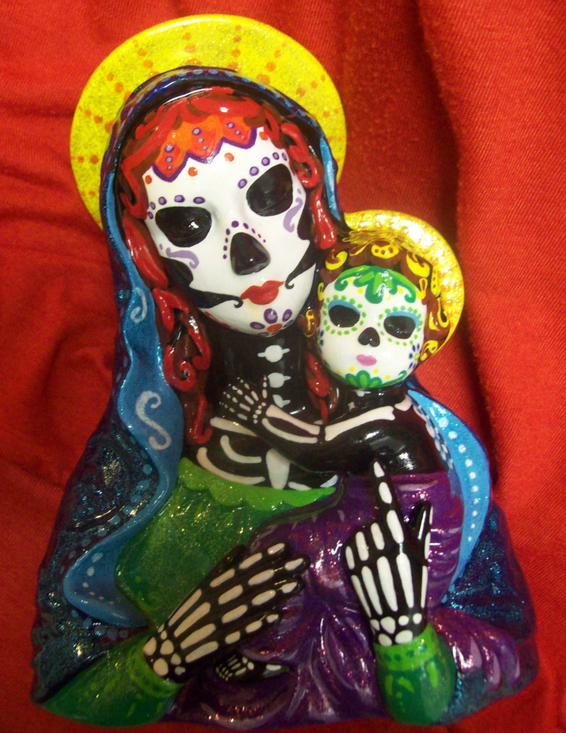 Day Of The Dead Virgin Mary baby Jesus Hand Painted by MrsMuertos