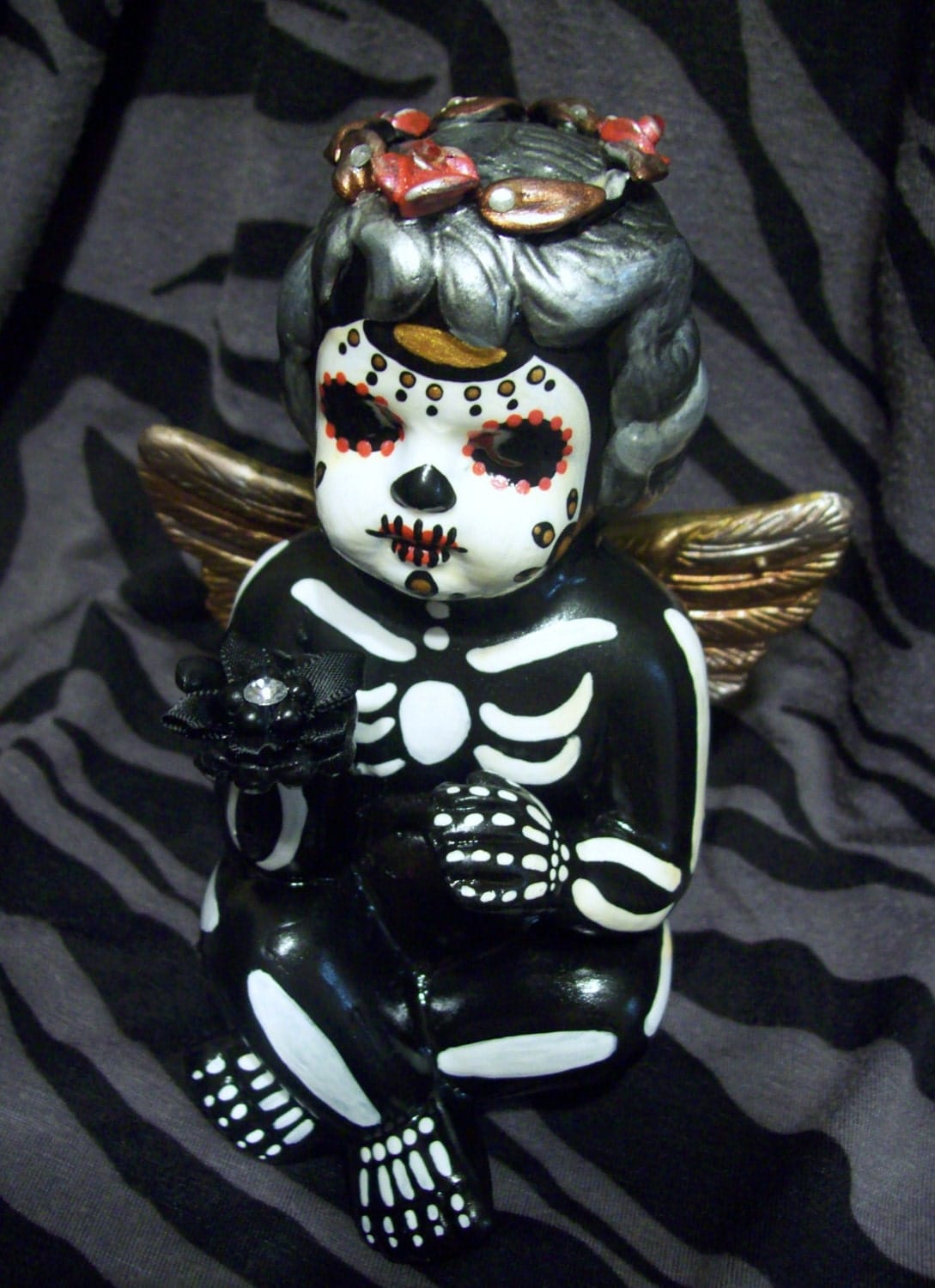 Day of The Dead hand painted Cherub Angel Los Angelitos