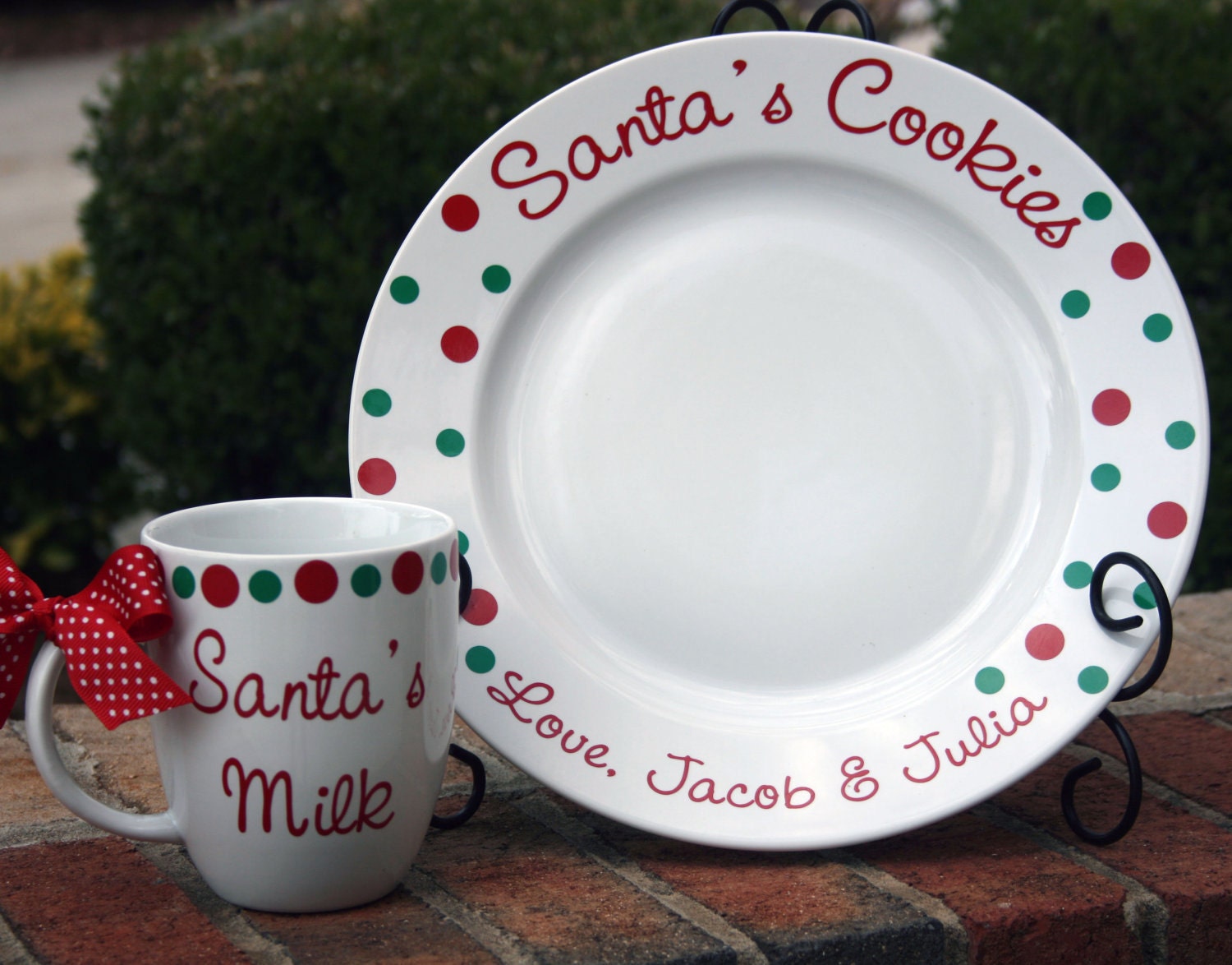 Personalized Polka Dot Mug and Plate Set for Santa's Milk