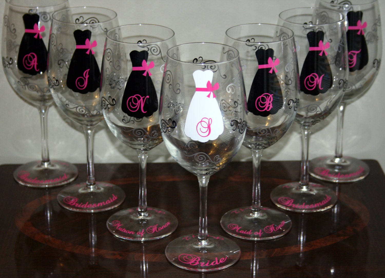 6 Personalized Bridesmaid Wine Glasses and by SweetSouthernCompany