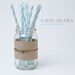 25 Baby Blue and White Striped Paper Straws - Free Editable DIY Flags - Standard 7.75'' / 19.68cm