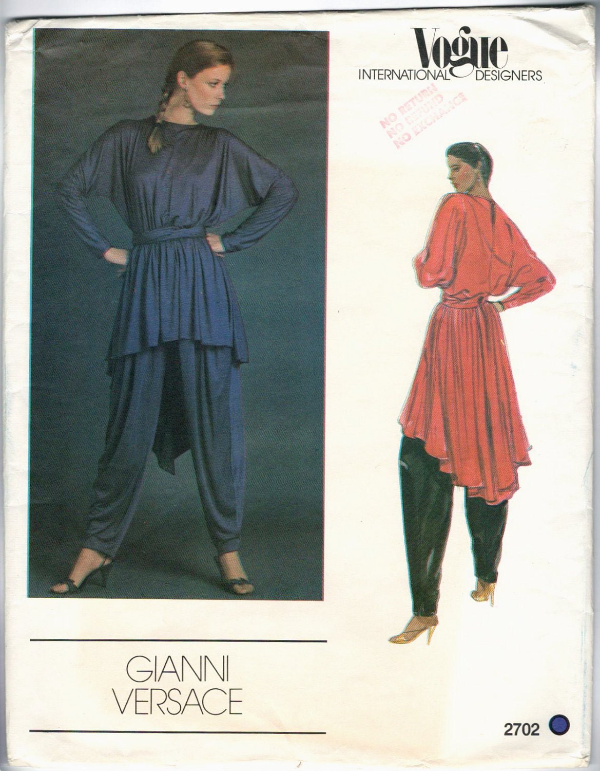 Early 1980s Gianni Versace tunic and draped pants pattern Vogue 2702