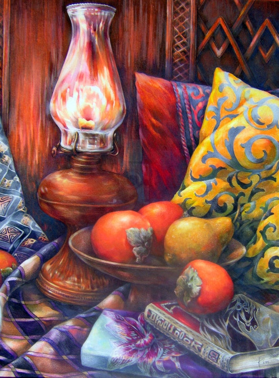 Items similar to Original- Orange Mood Still life drawing in colored 