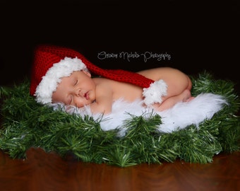 Baby Santa Hat, Christmas Photo Prop, Holiday Photo Prop, Baby Hat, Newborn Santa Hat, Santa Baby Hat, Baby Elf Hat