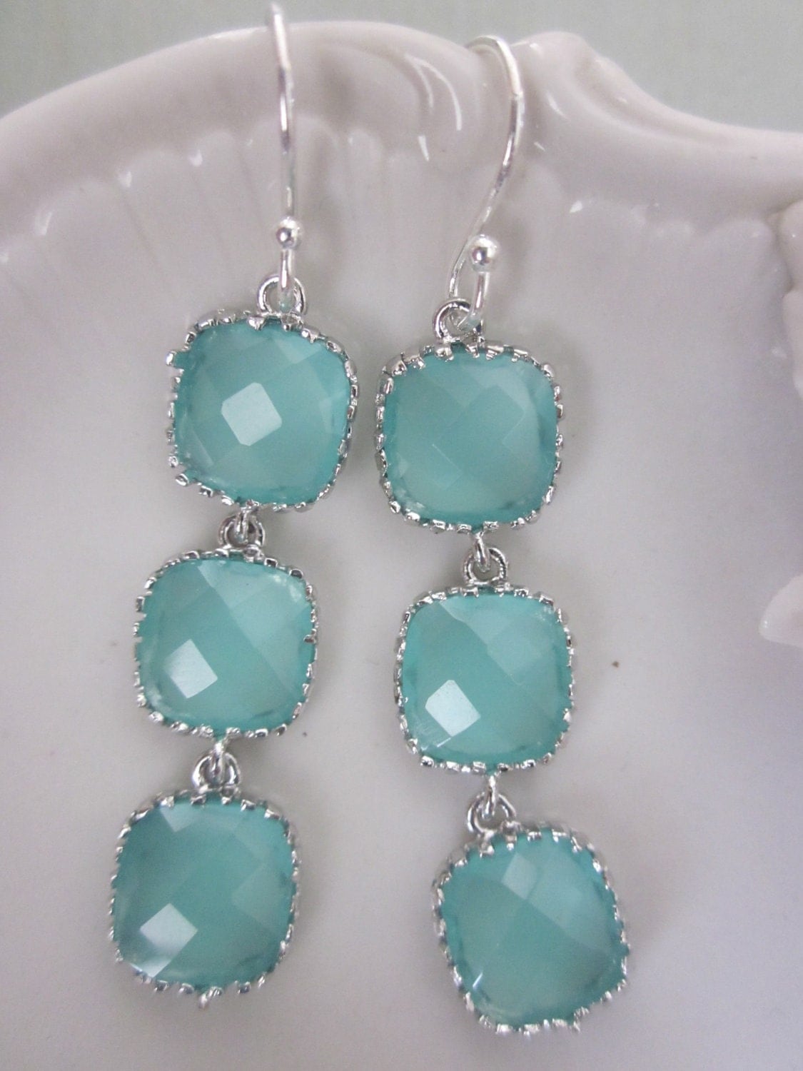Mint Blue Earrings Silver Aqua Bridesmaid Earrings Bridal