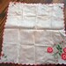 1950s Ladies Pink Flower Embroidered Handkerchief Sheer Scalloped Edge 11X11
