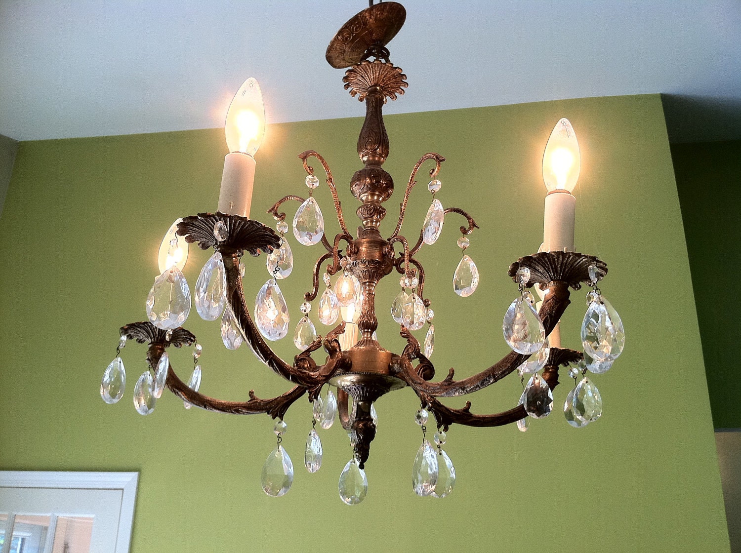 Vintage Crystal and Brass Chandelier Made in Spain by Paisleyteal